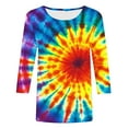 thumbnail image 4 of VBTAPA Women Rainbow Tie Dye Tee Shirt Trendy 3/4 Sleeve Crewneck Tops Plus Size Loose Fit Pullover Ladies Going Out Blouse Lightning Sales of The Day Multicolor XXXXL, 4 of 5