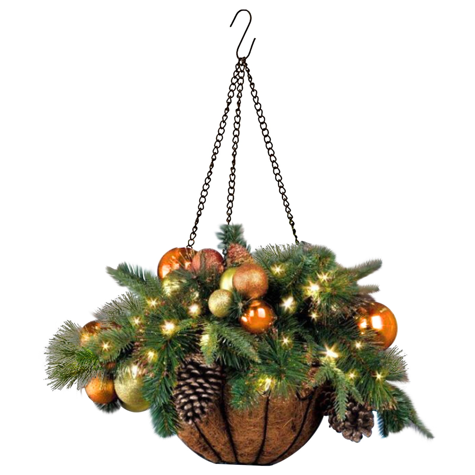 Artificial Christmas Hanging Basket for Patio Lawn Garden Decor Frosted