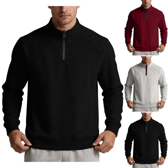 ZUBKTE Men's Quarter Zip Cotton Pullover Lightweight Mock Neck Sweatshirt Casual Long Sleeve Shirts M-3XL