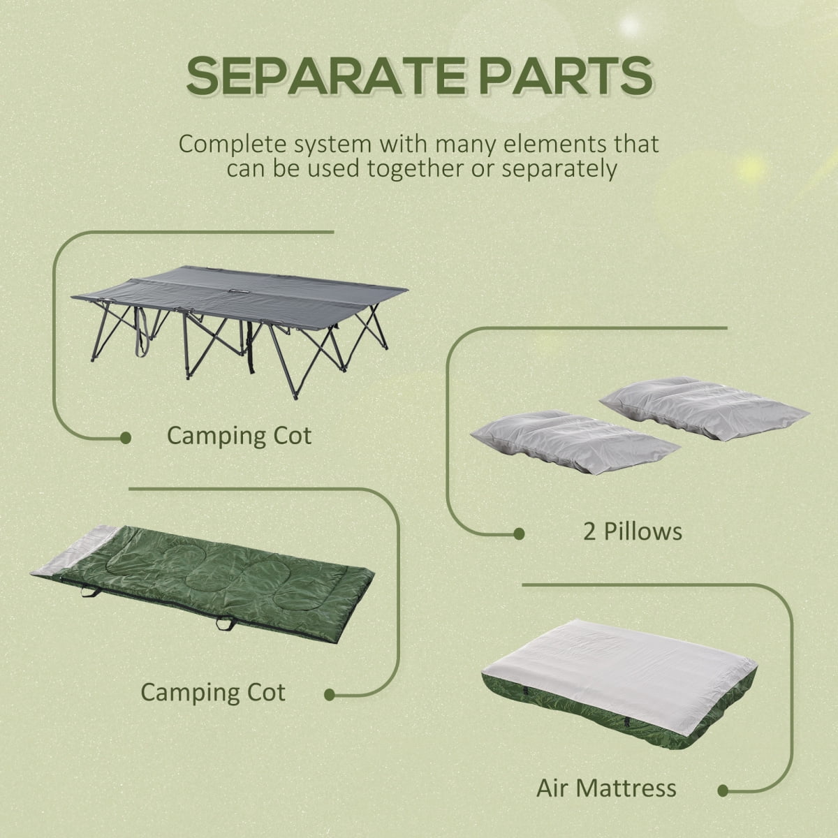 2-Person Folding Camping Cot Portable Outdoor Bed Set with Sleeping Bag, Inflatable Air Mattress, Comfort Pillows and Carry Bag, Soft and Comfortable for Outdoor Travel Camp Beach Vacation BN.8457