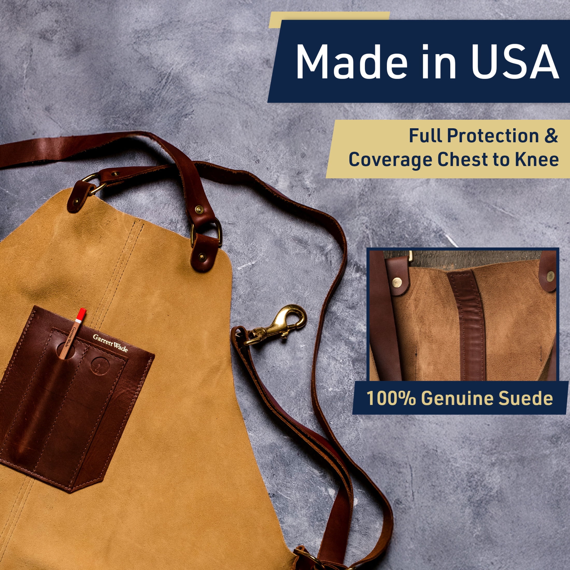 Kings County Tools Shop Apron - Premium Suede Leather Woodworking, Carpenters or BBQ Apron for Men
