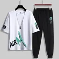 thumbnail image 3 of Conjuntos de pantalones para correr, chándal estampado, ropa para hombre, camiseta blanca, camiseta con alfabeto para hombre, trajes deportivos de algodón, manga corta, baratos, 3 of 5