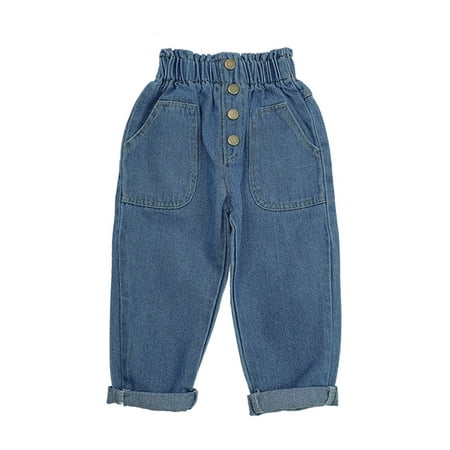 

Nokpsedcb Toddler Baby Girl Jeans Casual High Waisted Wide Leg Pant Straight Denim Jean Trousers Baggy Blue 6-12 Months