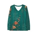 thumbnail image 3 of Uootdi Womens Tops V Neck Vintage Long Sleeve T Shirts for Women Gift Floral Printed Striped Tunic Tops Fall Casual Loose, 3 of 4