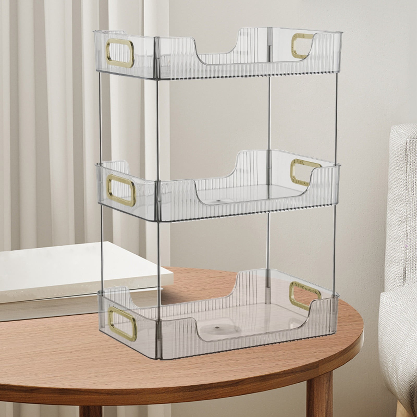 3-Tier Transparent Desktop Shelf Organizer - Japanese Style Household Storage Shelf for Bathroom Vanity, Bedroom, Desk, Cosmetics & Office Supplies | Space-Saving Design