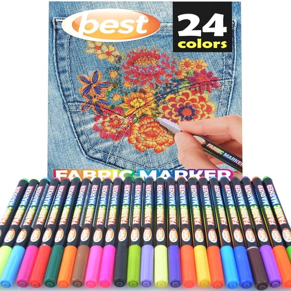 BEST Fabric Markers, Bullet Tip, Multicolor, 24 Count, 24 Pack