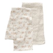 Lambs & Ivy Signature 2-Pack Organic Muslin Lamb/Floral Swaddle Blankets