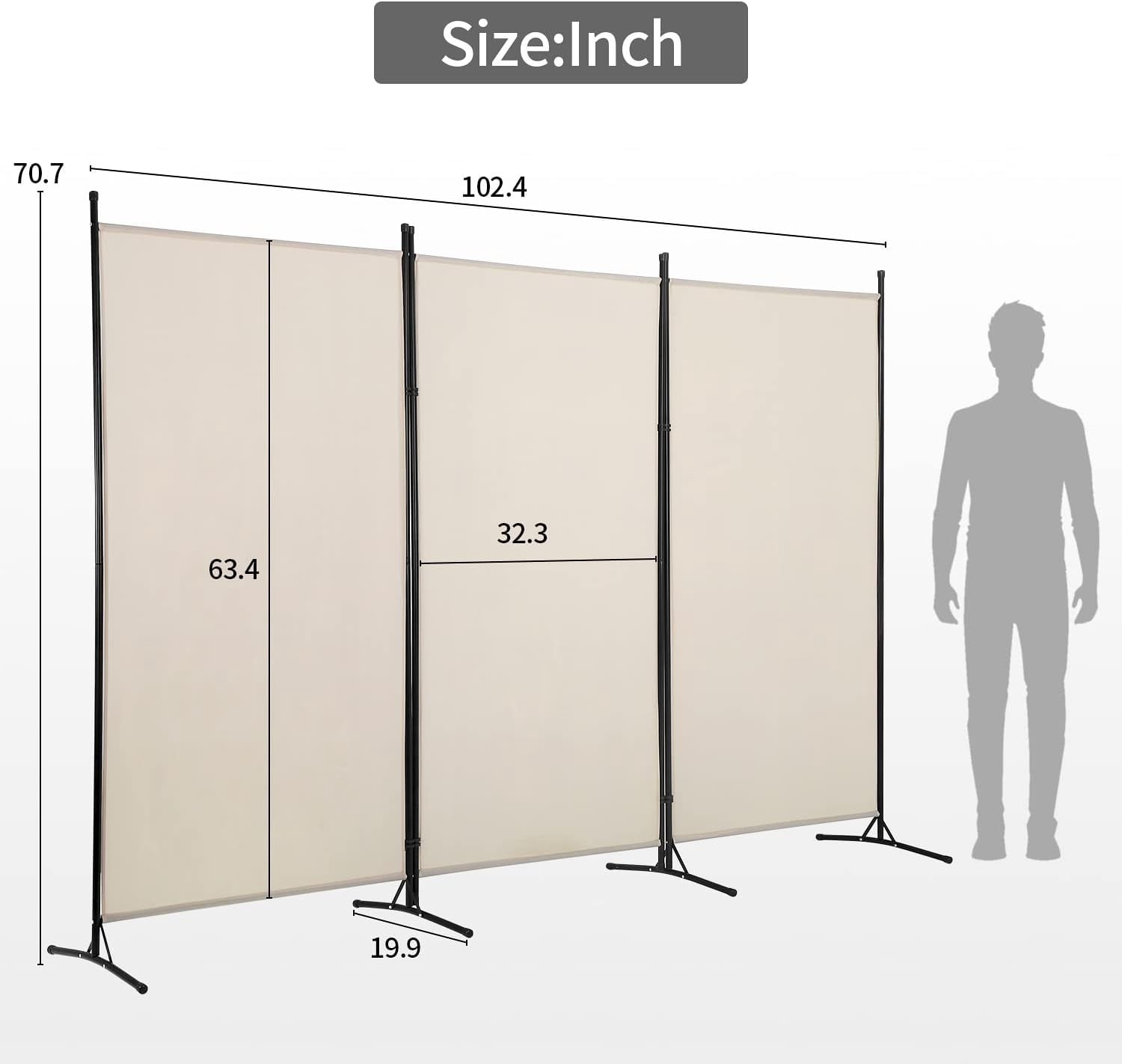 FDW 3 Panel Room Divider 5.9FT Partition Room Separators with Metal Frame Portable(Beige)