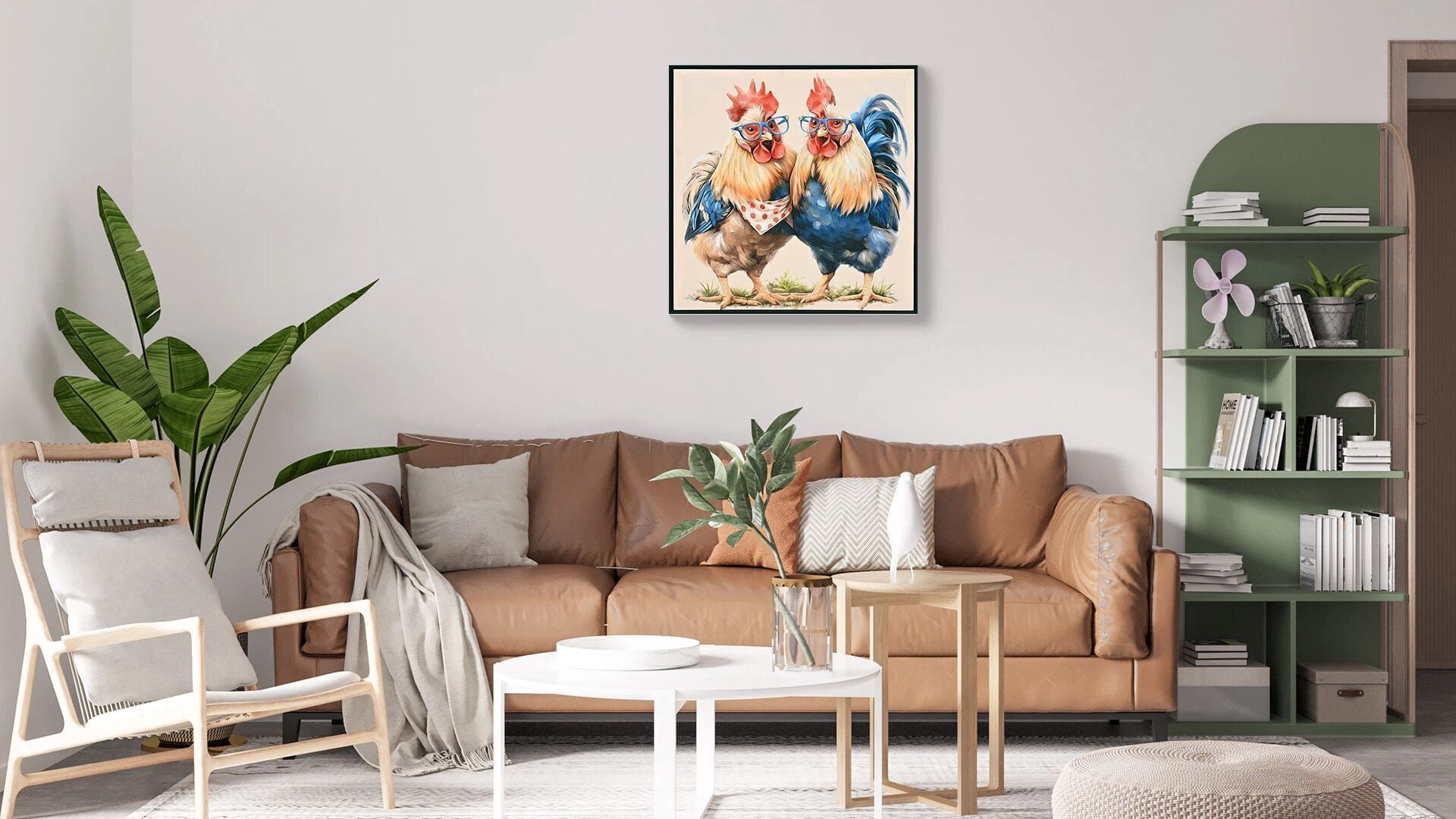 Euroco Farmhouse Rooster Wall Art, Rustic Chicken Pictures Wall Decor, Country Farm Coop Canvas Prints,Framed Artwork for Living Room Bedroom 24x24in