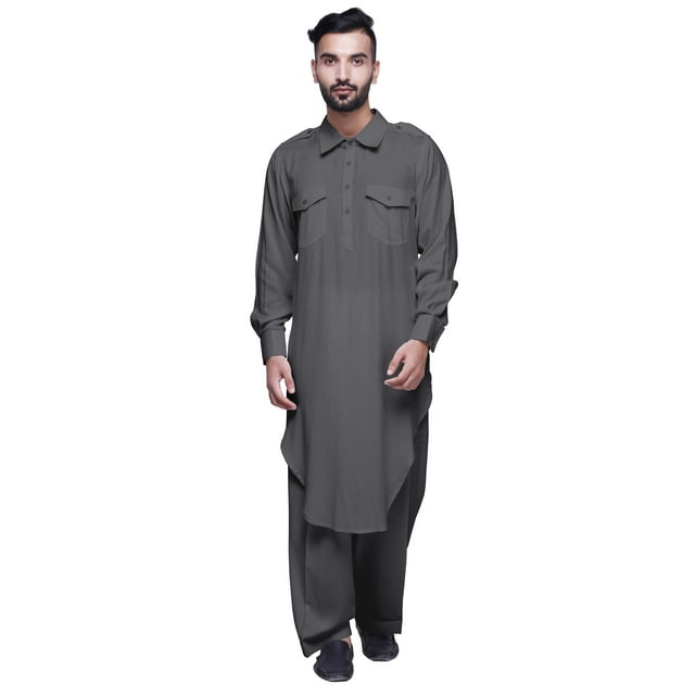 Atasi Classic Collar Pathani Kurta Pajama For Boys Rayon Front Pocket Shirt
