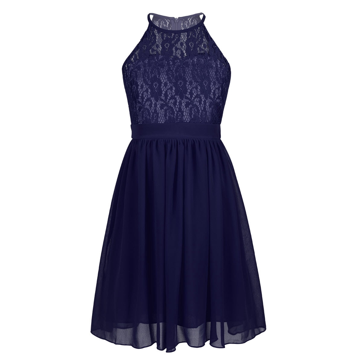 inhzoy Girls' Princess Halter Neck Lace Chiffon A-Line Junior Bridesmaid Dress  Navy Blue 6 - Walmart.com