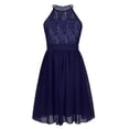 thumbnail image 2 of inhzoy Girls' Princess Halter Neck Lace Chiffon A-Line Junior Bridesmaid Dress Navy Blue 14, 2 of 8