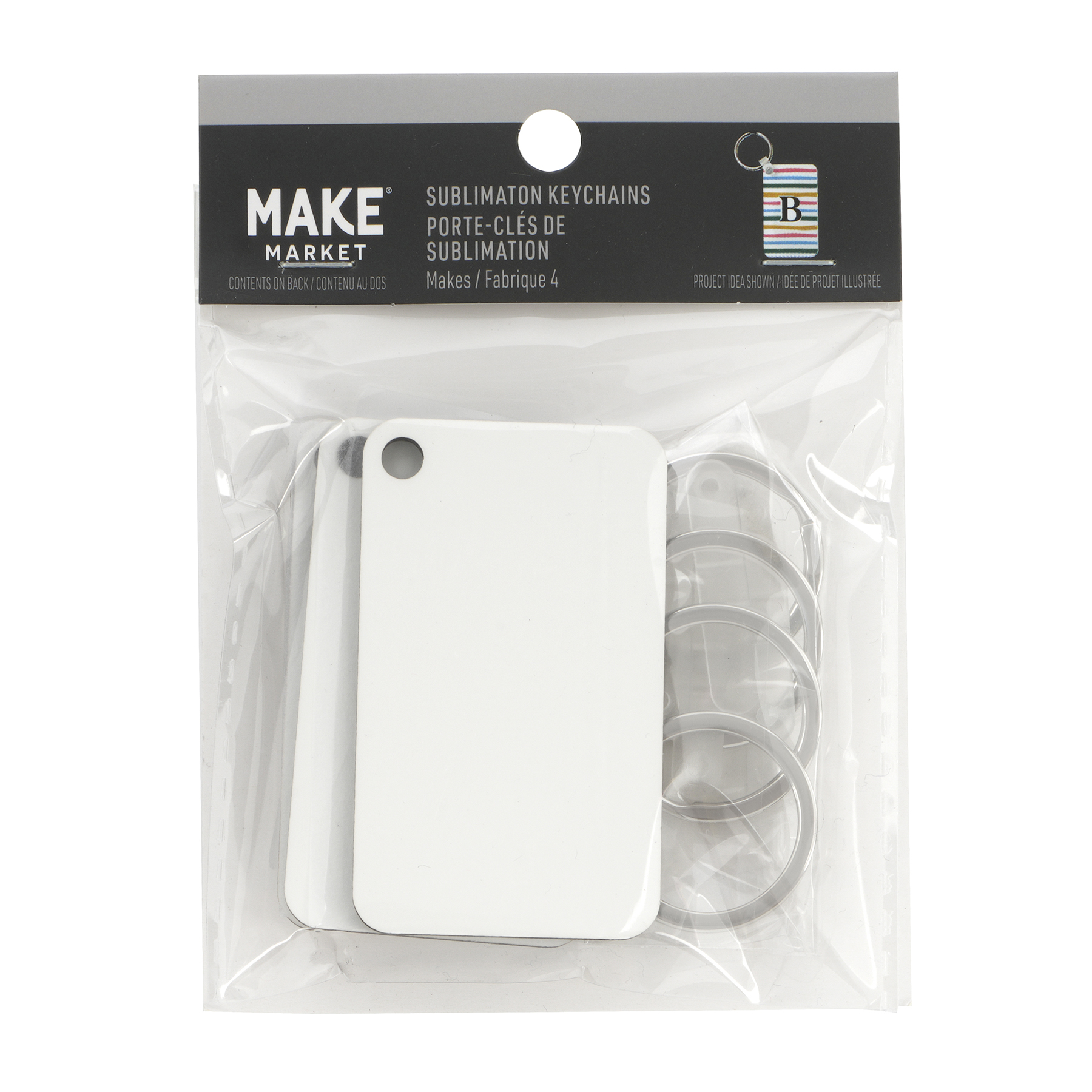 Make Market Rectangle Sublimation Keychains - White Double-Sided MDF Tags with Key Rings, 1.5" x 2.5", Heat Transfer Blanks for Custom Gifts, 12 Pack