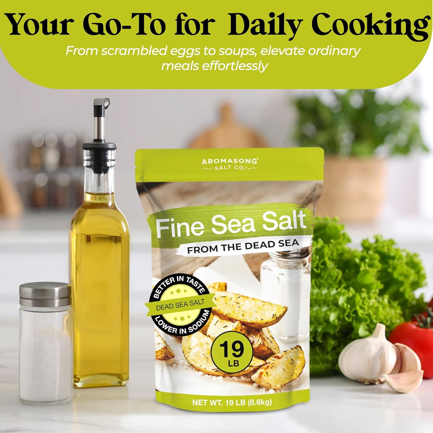 Aromasong Fine Grain Dead Sea Salt, 100% Natural, Bulk 19 lb pack, Non-GMO, Gluten-Free, No Allergens