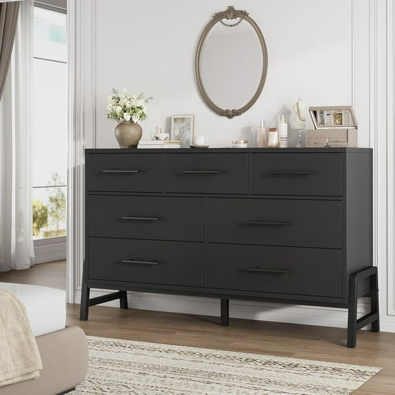 Historyli Dresser-7-Drawer 52 Inch Wide Freestanding Wooden Storage Chest-Large Bedroom Dresser with Drawers for Living Room,Entryway