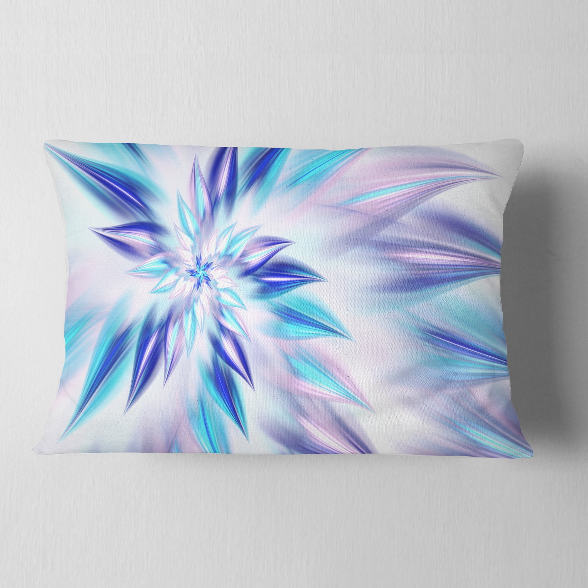 Designart Light Blue Fractal Spiral Flower - Abstract Throw Pillow - 12x20