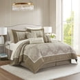 thumbnail image 2 of Nanshing Home 15 Piece Beige Damask Jacquard Comforter Set, King Size, Room in a Bag, Matching Bedskirt, Flat Sheet, Fitted Sheet, Pillow Shams, Curtains, 2 of 9