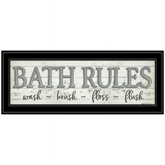Trendy Decor4U "Bath Rules" By Susie Boyer, Ready to Hang Framed Print, Black Frame