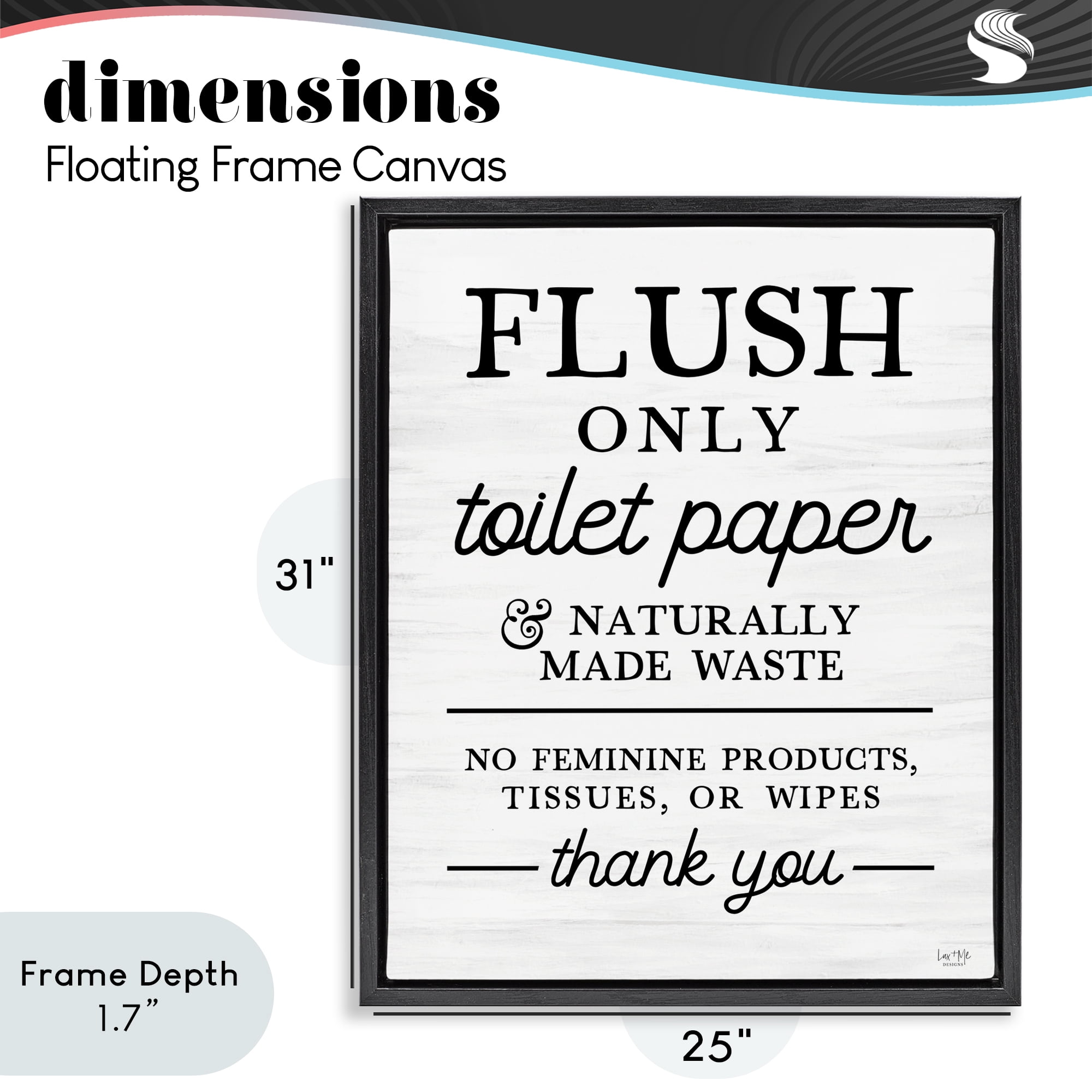 Stupell Industries Flush Only Toilet Paper Rules Black Framed Floater Canvas Wall Art, design by Lux + Me Designs
