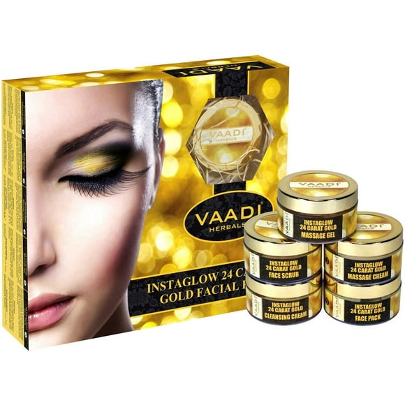 Vaadi Herbals Gold Facial Kit (24 Carat Gold Leaves, Marigold, Wheatgerm Oil, Lemon Peel Extract), 270g