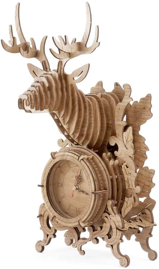 Build a Deer Stag Reindeer Clock 3D Wooden Jigsaw Puzzle Construction Kit 