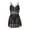 Black, variant on JSGEK Sexy Babydoll Lingerie Set for Women Criss Cross Bustier Top with Pleated Mini Skirt and Garter Strap Intimate Nightwear Red M