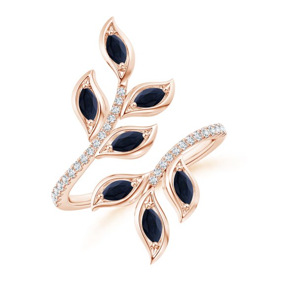 ANGARA Natural Marquise Sapphire Olive Leaf Ring in 14K Rose Gold for Women (Size-4x2mm) | September Birthstone, Birthday, Anniversary, Jewelry Gift for Women | Natural Blue Sapphire Ring