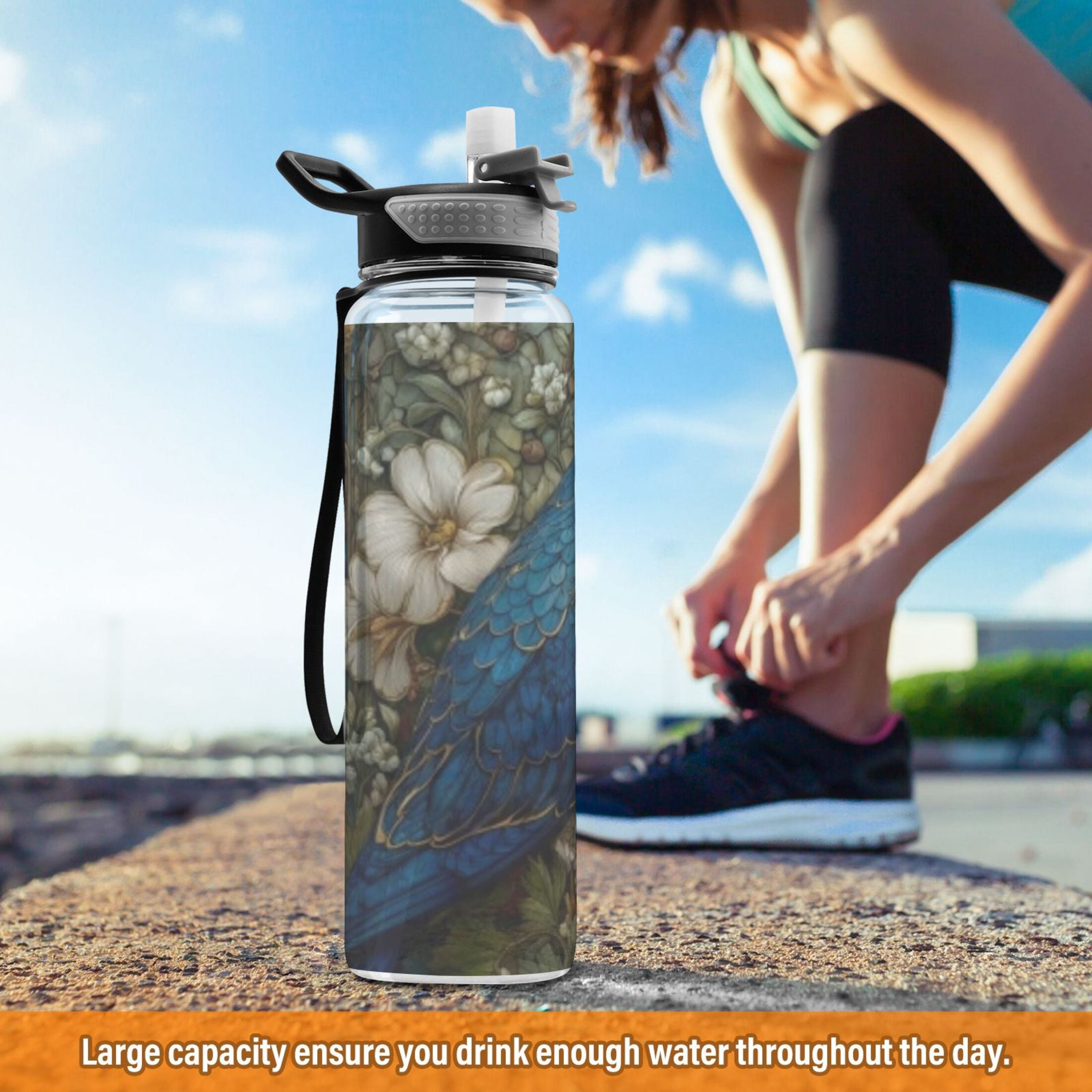 BZSMCE Sport Bottle Stained Glass Blue Bird Outdoor sports Water Bottle Size: 10.4x3in