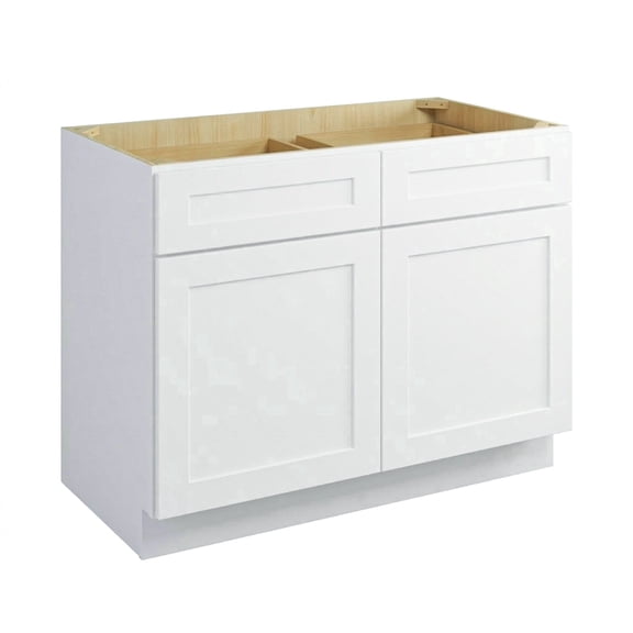 36" White Double Door Kitchen Base Cabinet with Top Drawers, Heavy-Duty Under-Counter Storage for Large Kitchens