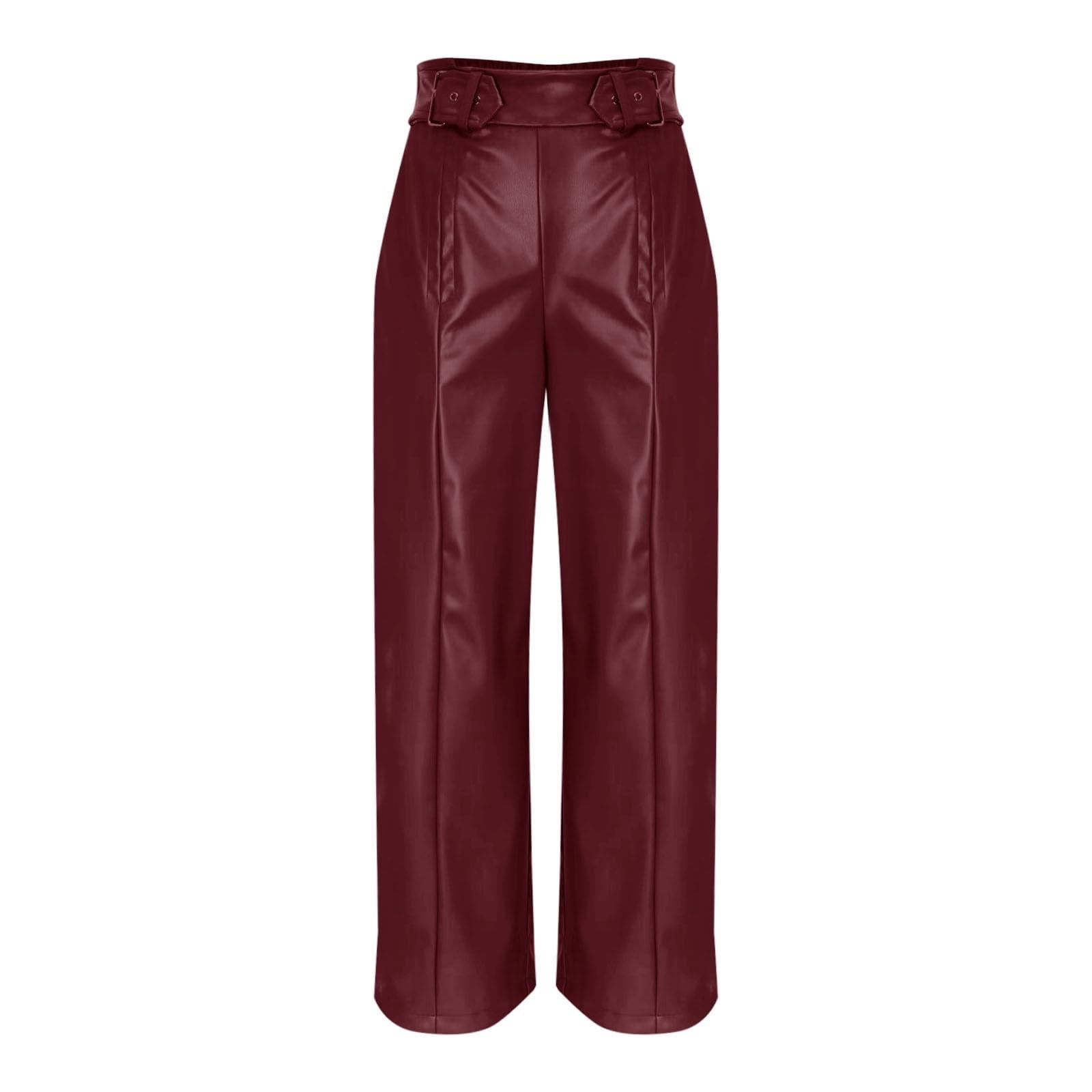 XFLWAM Women's Faux Leather Wide Leg Pants High Waist Side Zipper Baggy PU Leather Pants Party Club Trousers with Belt