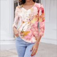 thumbnail image 7 of Fashion 3/4 Sleeve Summer Tops for Womens 2024 Plus Size Spring And Summer Print Top Collar Button Sexy Shirt 3/4 Sleeve Long Sleeve V Neck Top/Shirt Gifts for Womens, 7 of 7