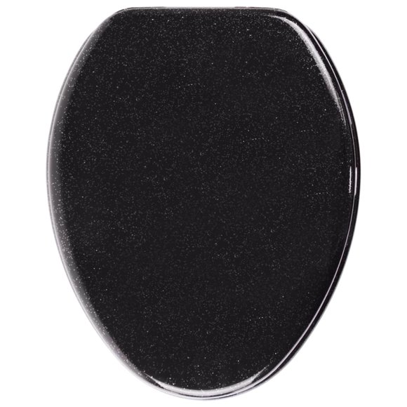 Sanilo 129 Elongated Wood Toilet Seat with Soft Close Lid, Black Glitter