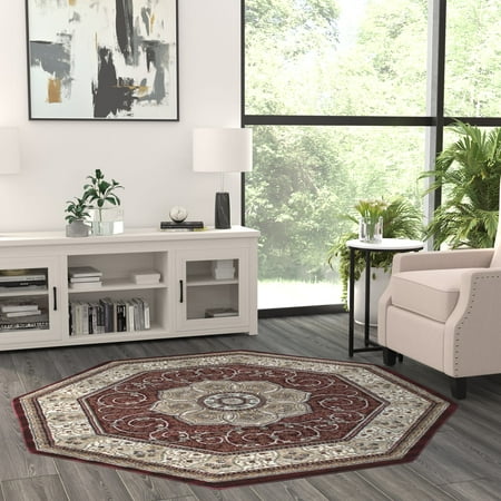 Masada Rugs Traditional Octagon Area Rug Design # 404 Burgundy (5 Feet 3 Inch X 5 Feet 3 Inch) Octagon