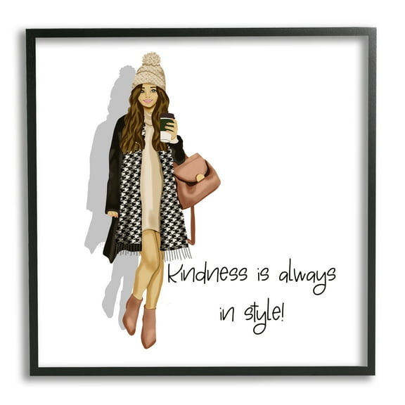Stupell Industries Kindness Is In Style Inspirational Painting Black Framed Art Print Wall Art, 12 x 12