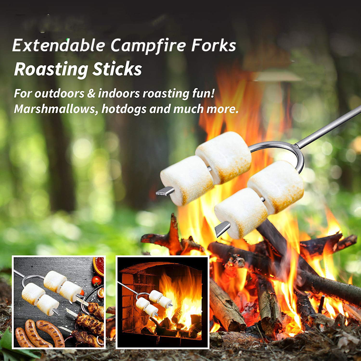 Set of 6 Campfire Roasting Sticks for Marshmallow and Hot Dog 