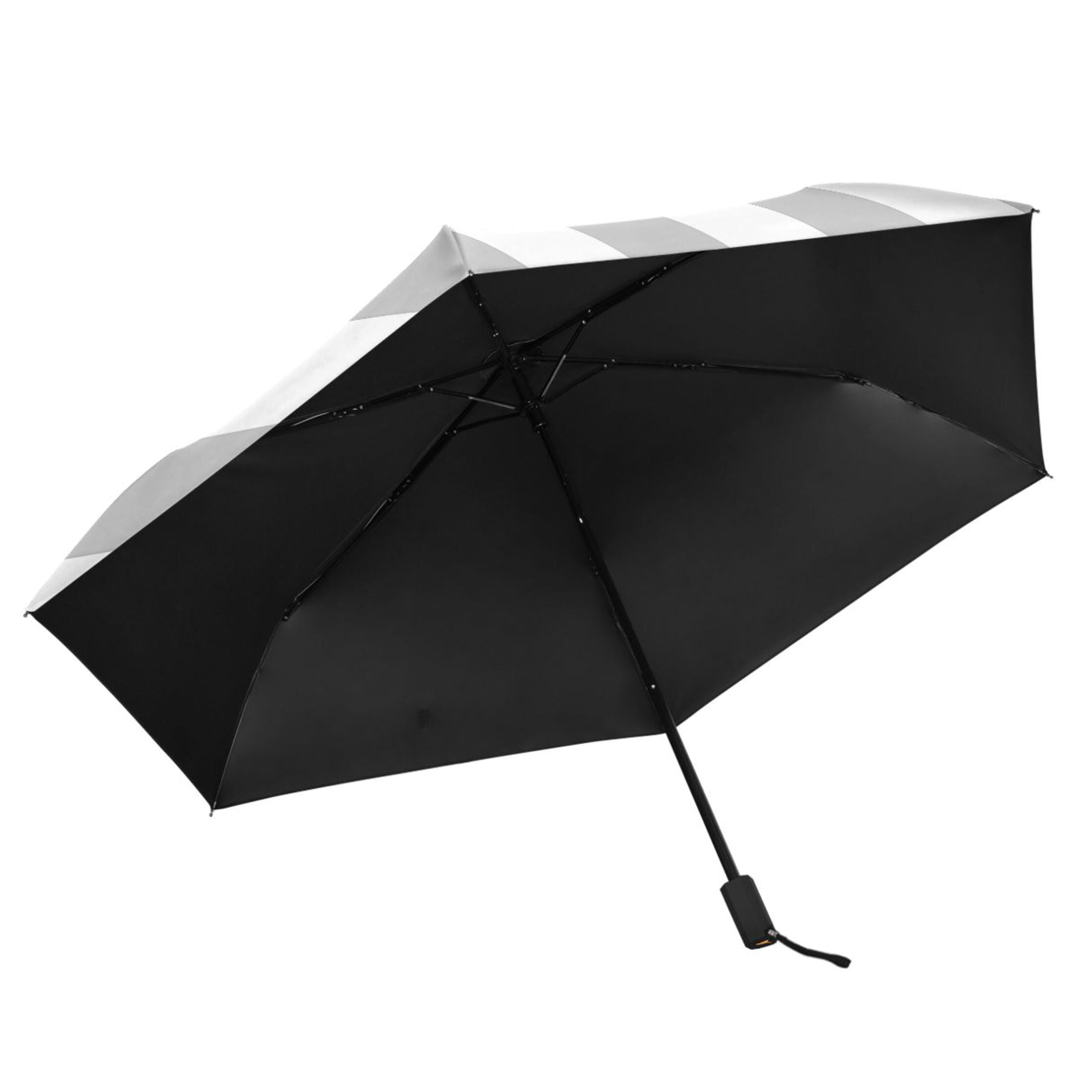 Silver Gray and White Stripes Compact Sun Umbrella Windproof Travel Umbrellas for Rain Strong Portable UV Protection