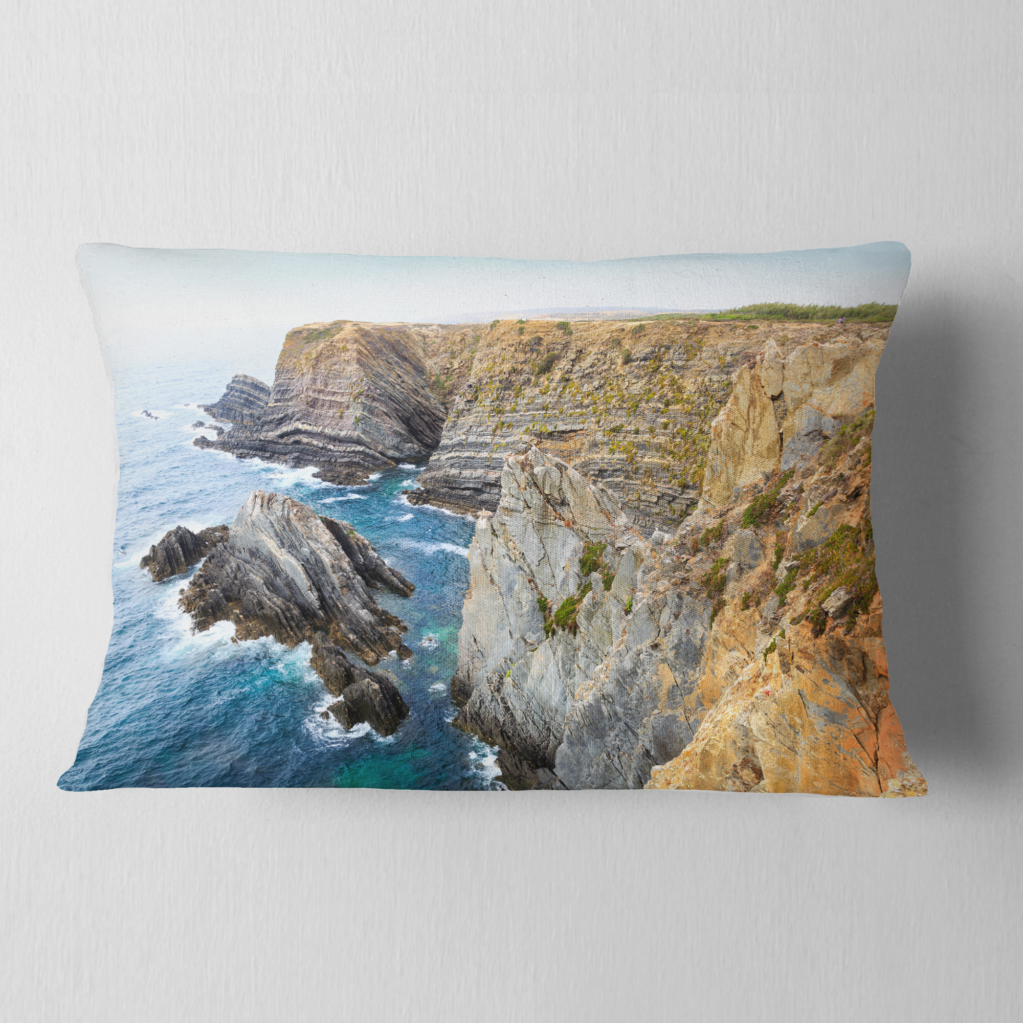 Designart 12" x 20" Blue Polyester Throw Pillow