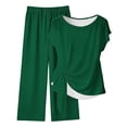 thumbnail image 2 of Cagogo Women 2 Piece Shorts Set Casual Summer Cruise Outfits Loose Short Sleeve Crew Neck Tops Comfy Pants Matching Lounge Sets Tracksuits Loungewear Travel Airport Outfit Clothes, Army Green 2XL, 2 of 5