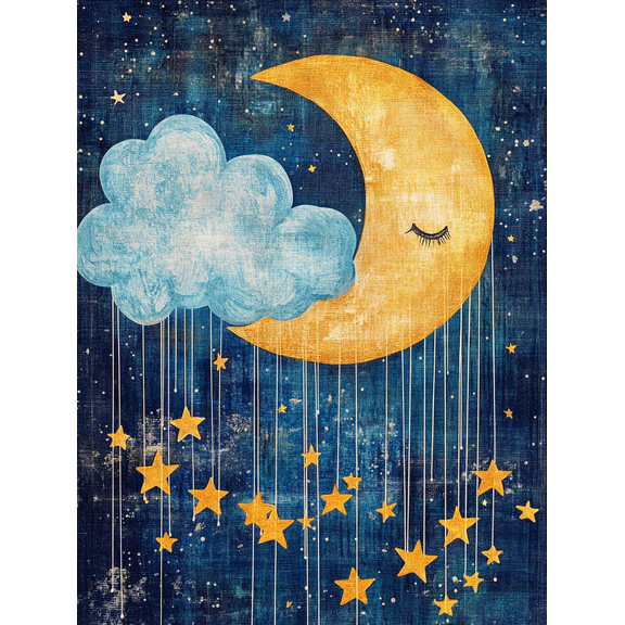 Sleeping Moon and Stars Canvas Print/Wall Art, Suitable for Bedroom Decor, Living Room Decor, Nursery Decor, Hallway Decor, Office Decor