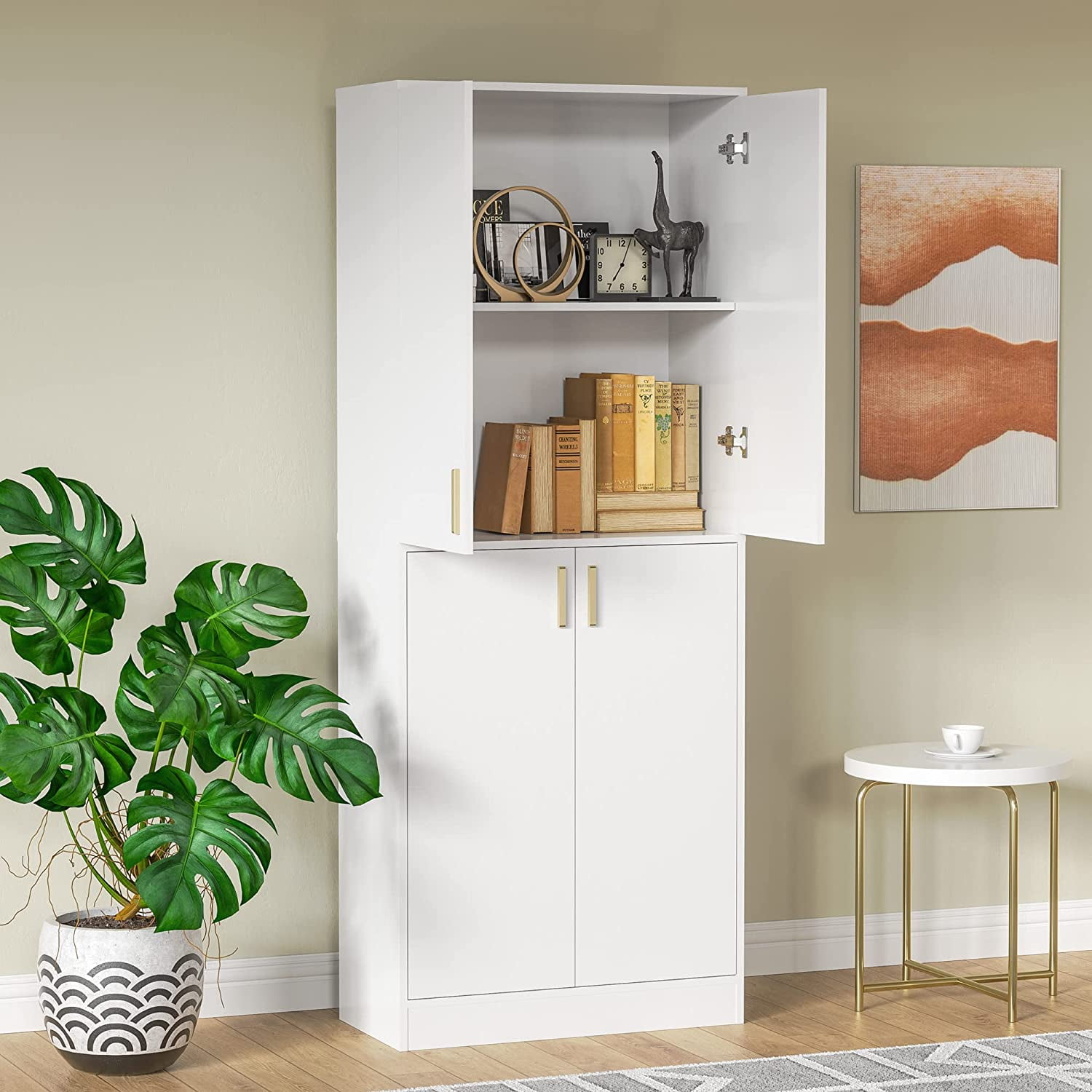 Cozy Castle 71" Tall White Kitchen Pantry, Freestanding Pantry Cabinet with Adjustable Shelves and Doors for Kitchen, Dining Room