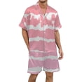 thumbnail image 1 of Men's Gradient Printed Satin Short Sleeve Button Up Pajama Loungewear Set for Comfortable Sleep and Relaxation at Home, 1 of 4