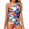 thumbnail image 3 of Traje Baño una Pieza con un Hombro Descubierto para Mujer, Traje Baño Control, Cobertura Total Modesta, Traje Baño con Abertura en la Parte Posterior. Impresión XXL, 3 of 6