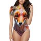 thumbnail image 1 of Fotbe Color Splash Fox Portrait Body de Mujer con Cuello Redondo y Mangas Cortas, Sin Mangas Ajustado, Suave, Cómodo y Básico-X-Large, 1 of 7