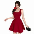 thumbnail image 2 of Stylish A-Line Red Square Neck Cami Dress for Women Perfect for Summer, 2 of 6
