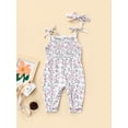 thumbnail image 2 of Seyurigaoka Baby Girls Romper and Headdress, Infant Floral Print Sleeveless Tie-up Shoulder Strap Jumpsuit, Pink/ Red/ White, 2 of 9