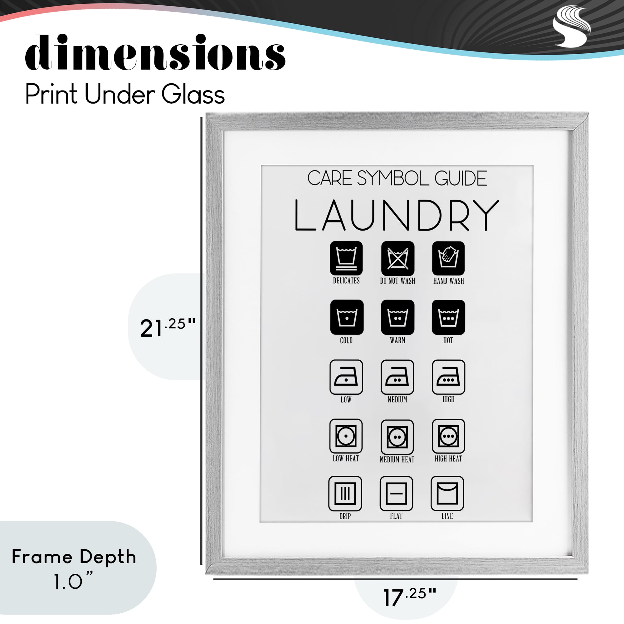 Stupell Industries Laundry Care Symbol Guide Gray Framed Print Under Glass, design by SD Graphics Studio