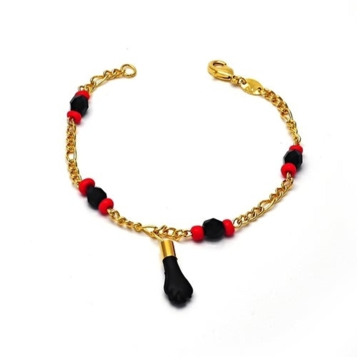 14K Gold Filled Evil Eye Azabache Black Hand Figa Protection Good Luck Charm Bracelet Kabbalah Baby Kid Women Men 6.5