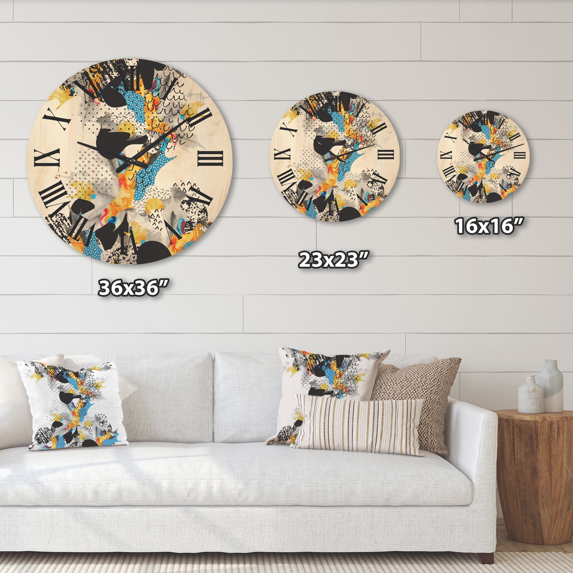 Designart 'Fluid Shapes In Bauhaus Memphis Style Minimal' Modern Wood Wall Clock