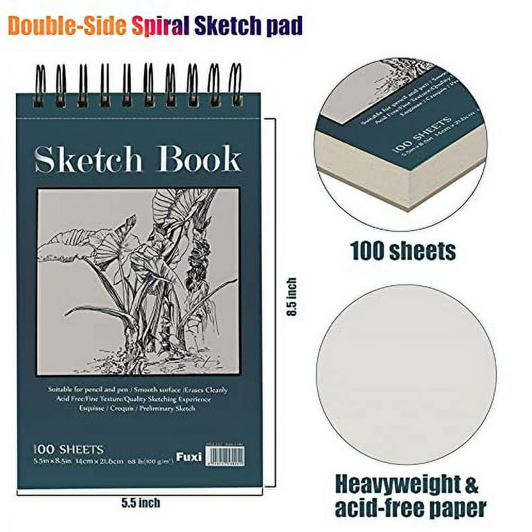 5.5 x 8.5 Sketchbook Set, Top Spiral Bound Sketch Pad, 2 Packs 100-Sheets  Each (68lb/100gsm), Acid Free Art Sketch Book Artistic Drawing Painting  Writing Paper for Beginners Artists