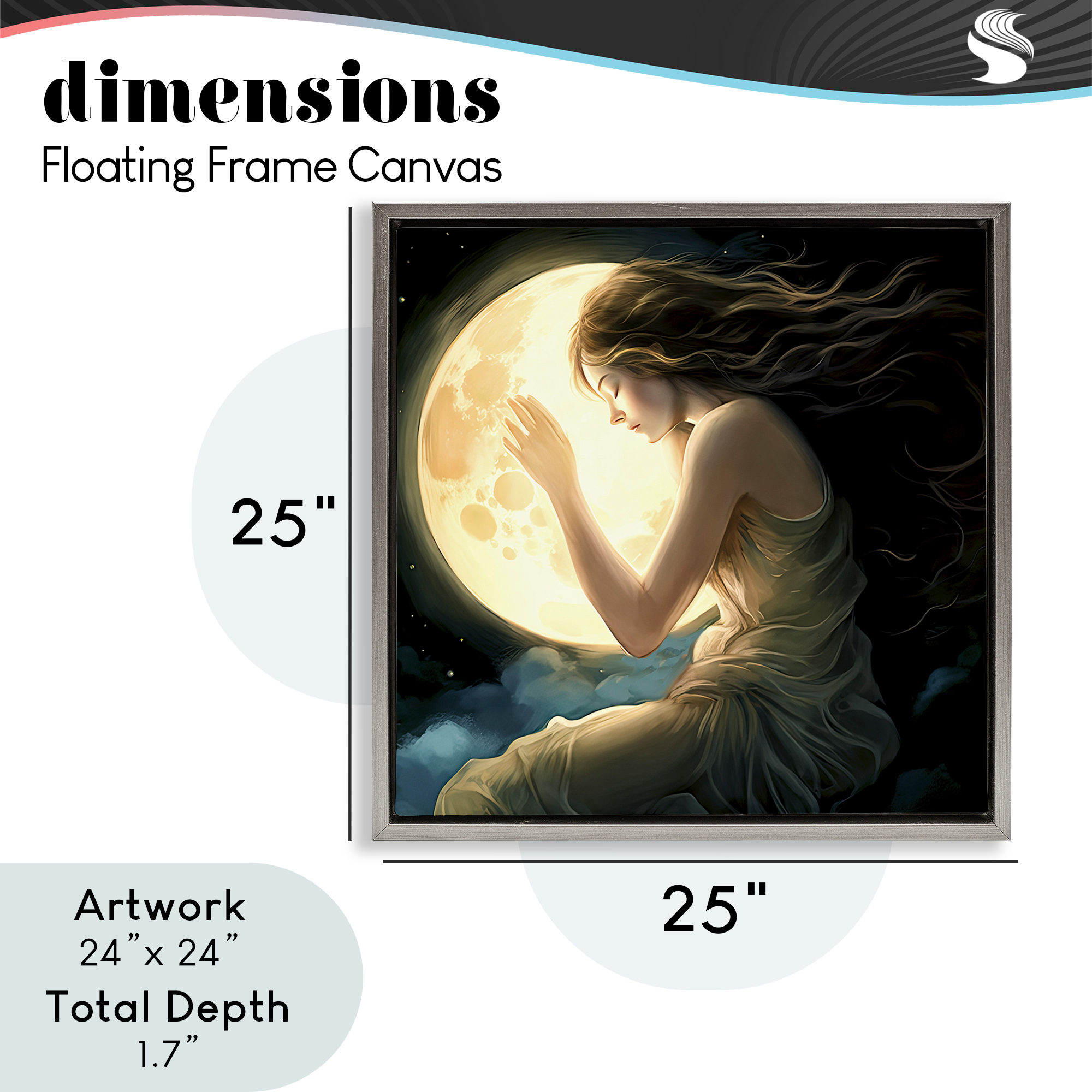 Ethereal Moon Love Gray Framed Floater Canvas Wall Art, design by Sasha